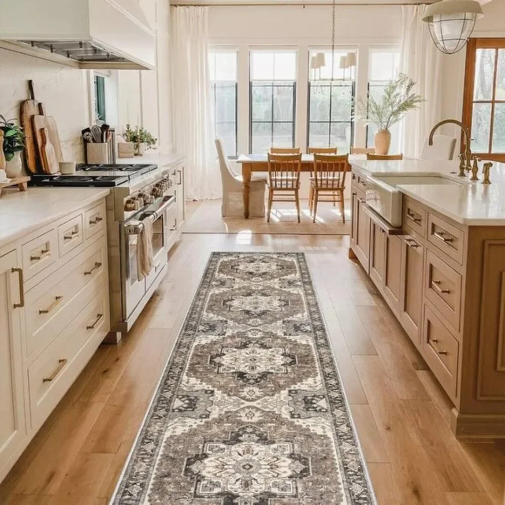 New 2x10 Beige Kitchen Runner Rug, Washable, Non-Slip, Soft Distressed Floor Mat